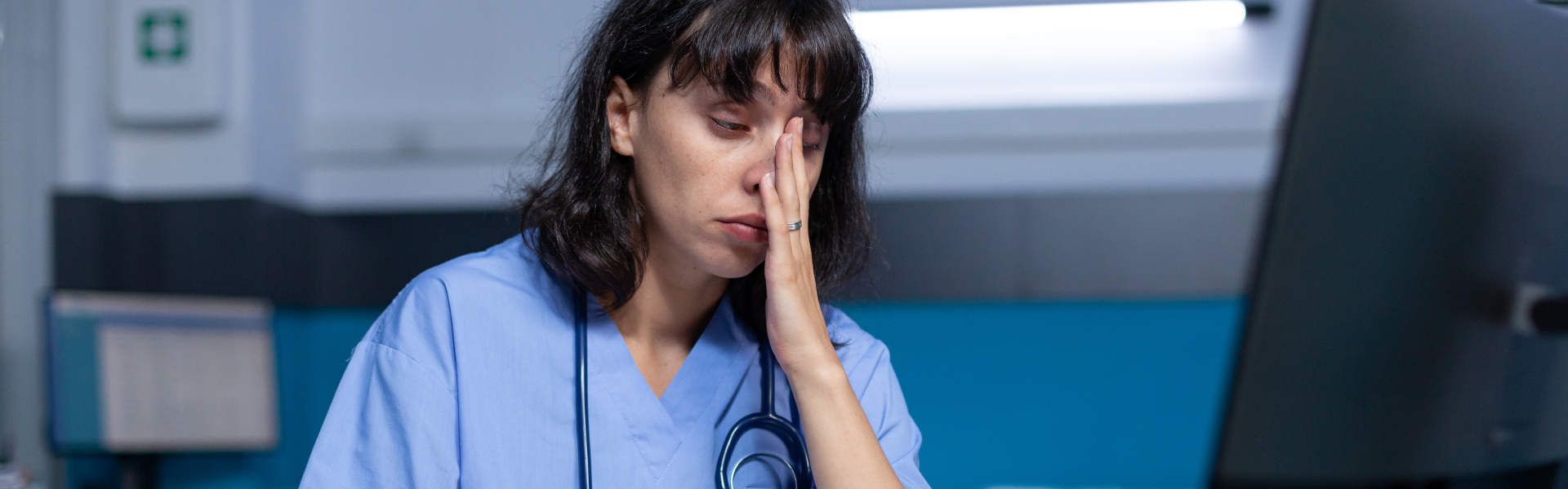 Tired healthcare worker on the night shift